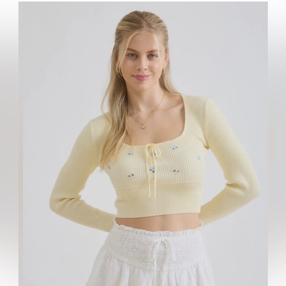 🆕💖Staci Floral & Yellow Ribbed Knit Top - Picture 3 of 4